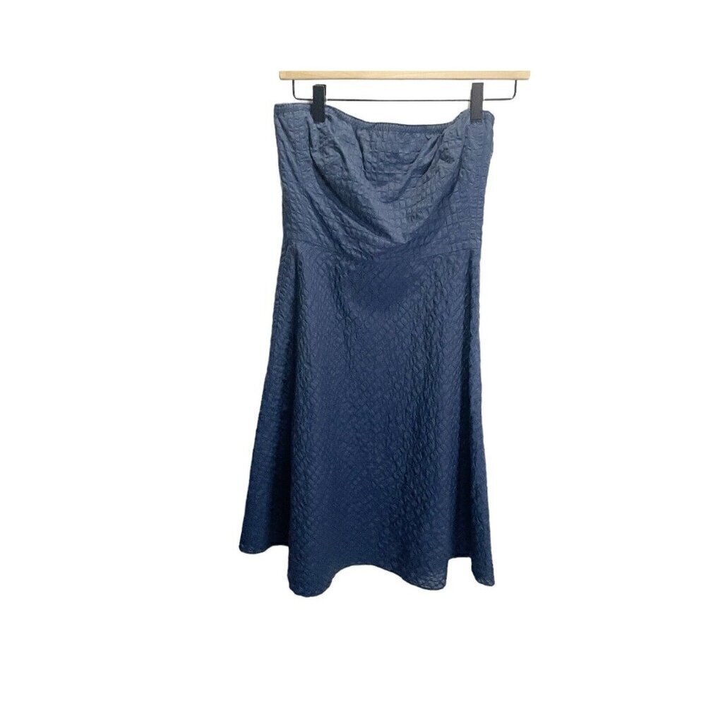 J. Crew Strapless A-Line Dress Textured Cotton Navy Lined Size 2 Summer Preppy